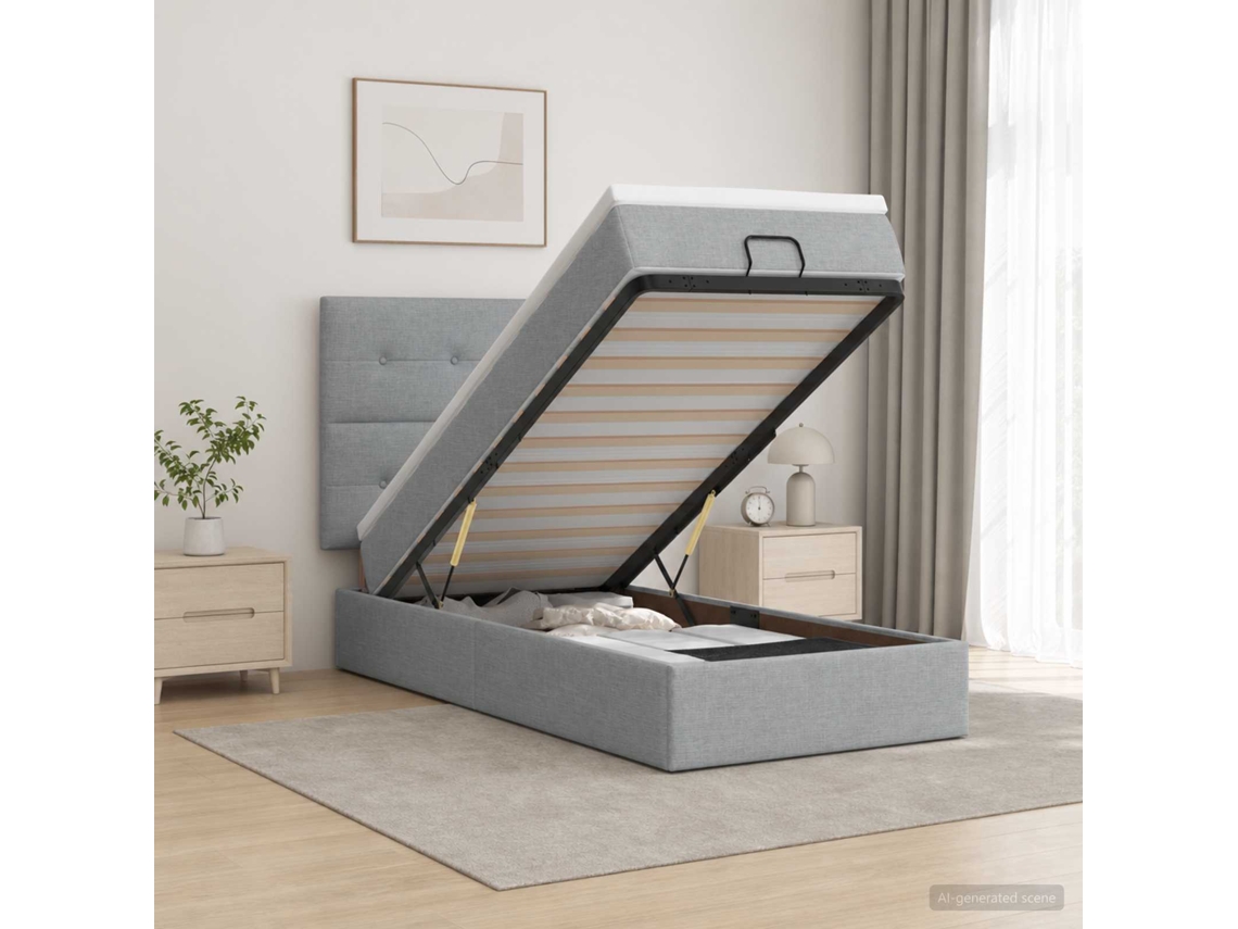 Vidaxl Cama Ottoman Com Colchão Cinzento-claro 80 X 200 Cm Tecido