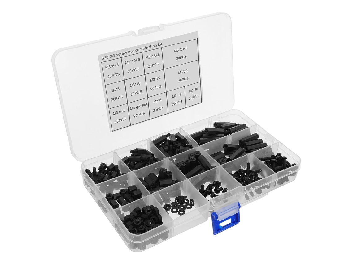 Kit De Sortimento Com 320 Peças, Incluindo Parafusos Sextavados Nylon