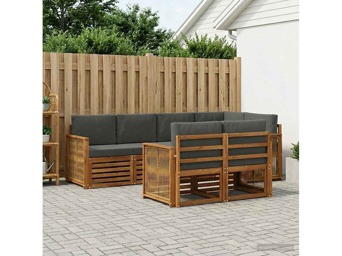 Vidaxl Conjunto De Sofá Sectional 6 Pcs Natural E Antracite