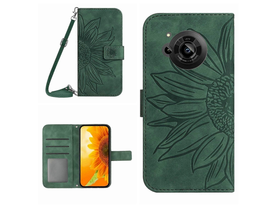 Capa De Couro Flip Com Estampa De Flor De Sol E Cordão Para Sharp Aquos R7/p7 Skin Feel