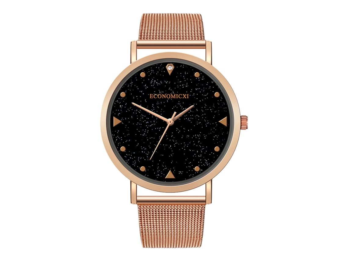 Reloj De Muñeca Para Hombre De Aleación Con Malla Dial Redondo Reloj De Cuarzo Casual (oro Rosa)