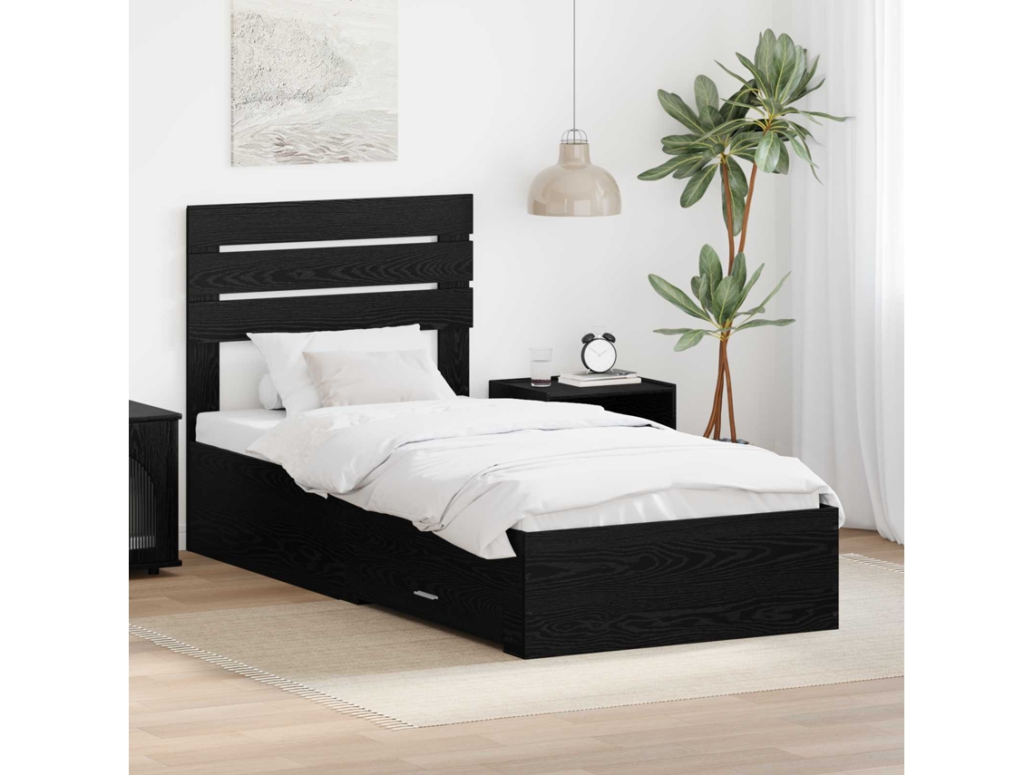 Vidaxl Estrutura Da Cama Com Gaveta Carvalho Preto 90 X 190 Cm