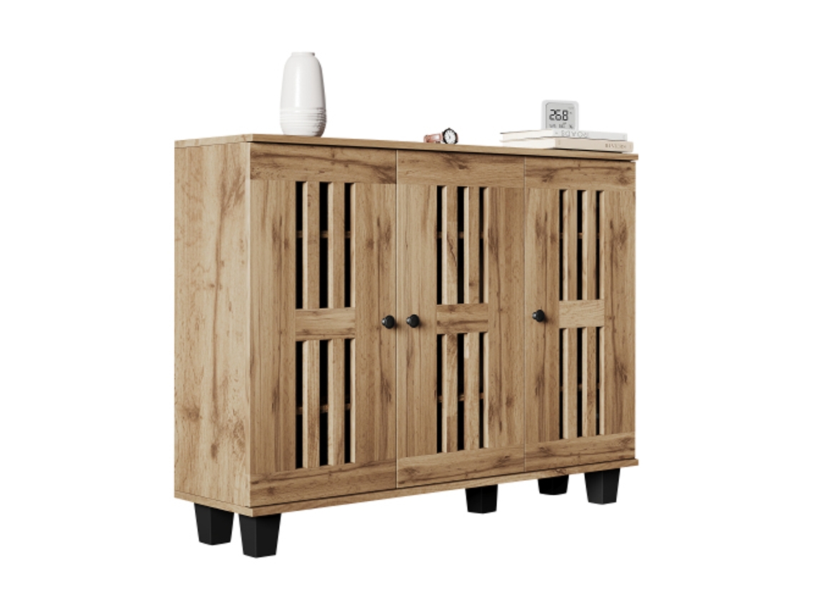 Aparador Lateral De 12*32*92cm, Mesa Lateral Para Sala De Estar, Armário Amplo Com 3 Portas E 8 Compartimentos De Armazenamento Divididos.