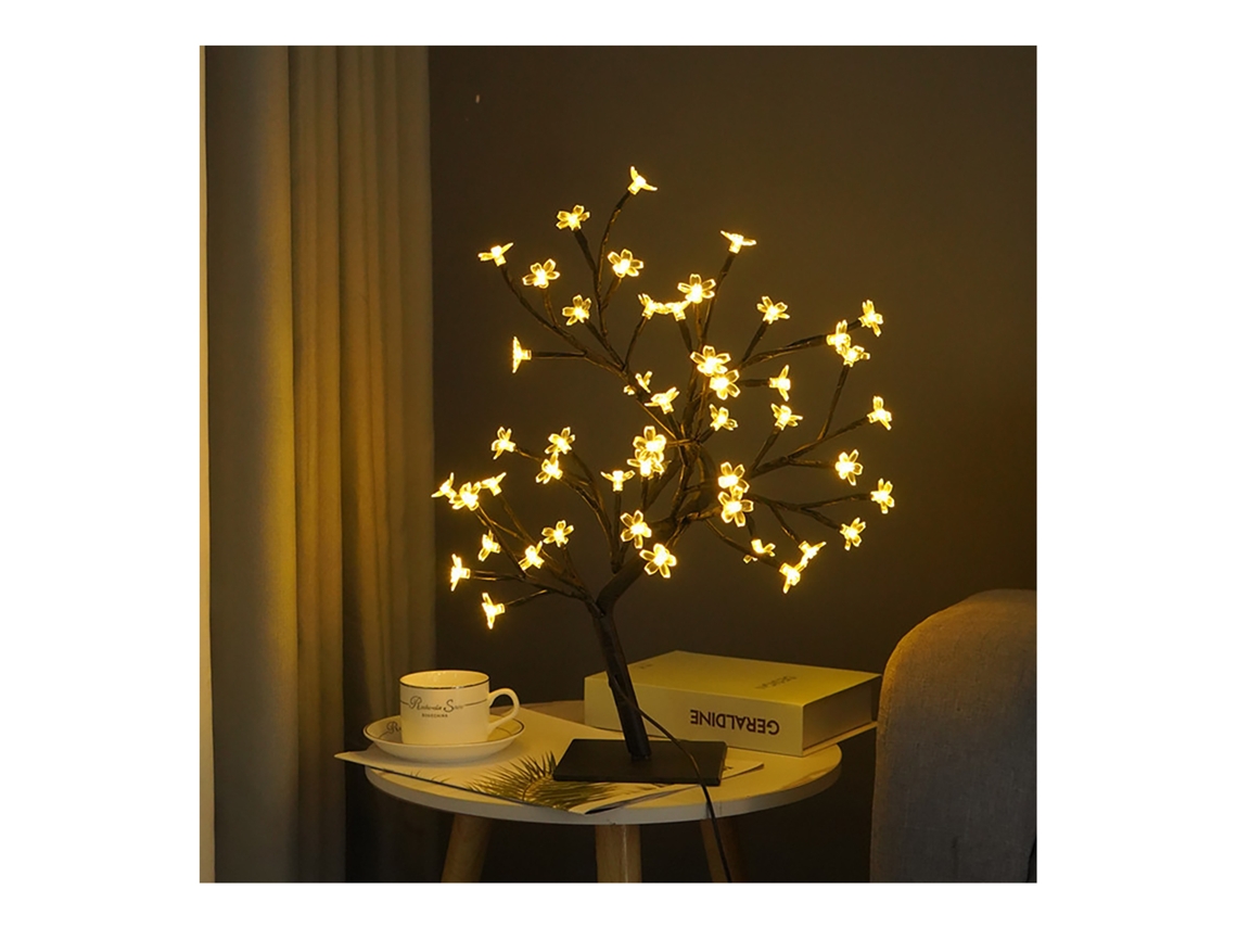 Lâmpada Led Usb Mesa Bonsai Sakura 48 Luzes Preta