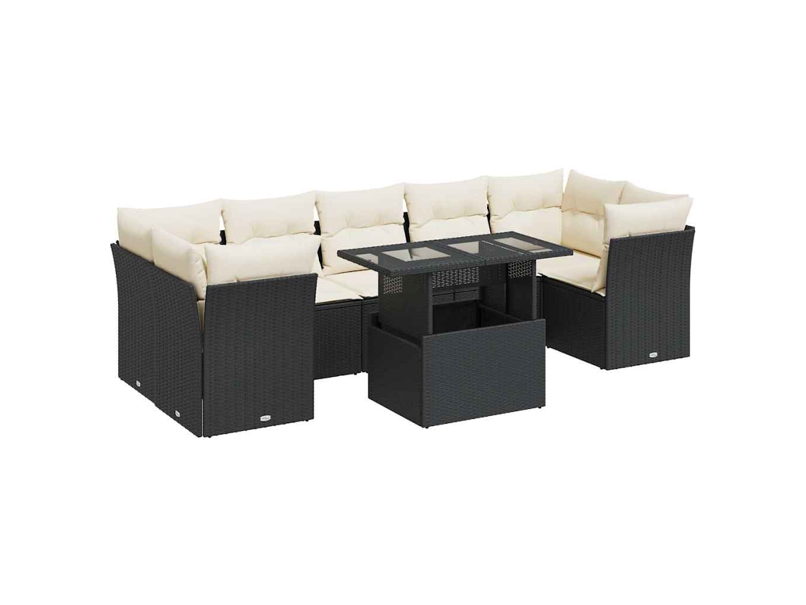 Conjunto de 8 Sofás de Jardim com Almofadões Vime Pe Preto MAISON EXCLUSIVE (8 pcs)