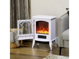 Lareira De Chão Elétrica Potência 1000w / 2000w Com Efeito Chama Ajustável, 39x23x56.5cm, Branco