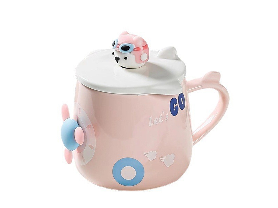 Caneca de Cerâmica de 400Ml com Tampa e Colher Caneca de Café para Casa Água Design para Homens e Mulheres NEVEANCE