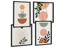 Composição De Quadros Gráficos Vegetais Abstratos Estilosos Espelharte (4 Peças)