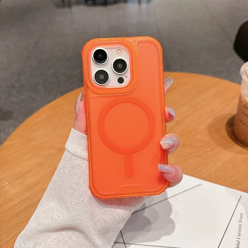 (laranja, Iphone 14 Plus) Capa Protetora Resistente, Compatível Com Magsafe, À Prova De Choque.