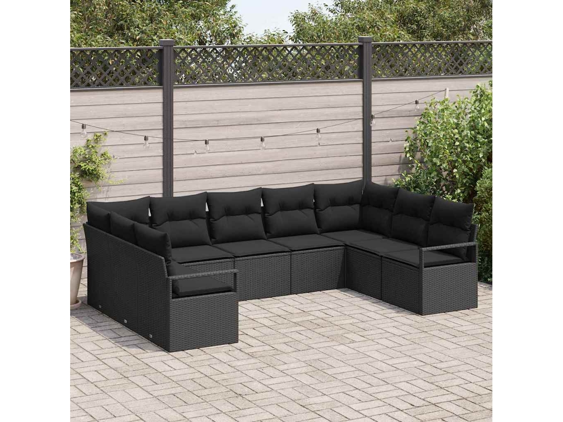 Vidaxl Conjunto De Sofás Com Almofada 9 Pcs Preto Vime Pe
