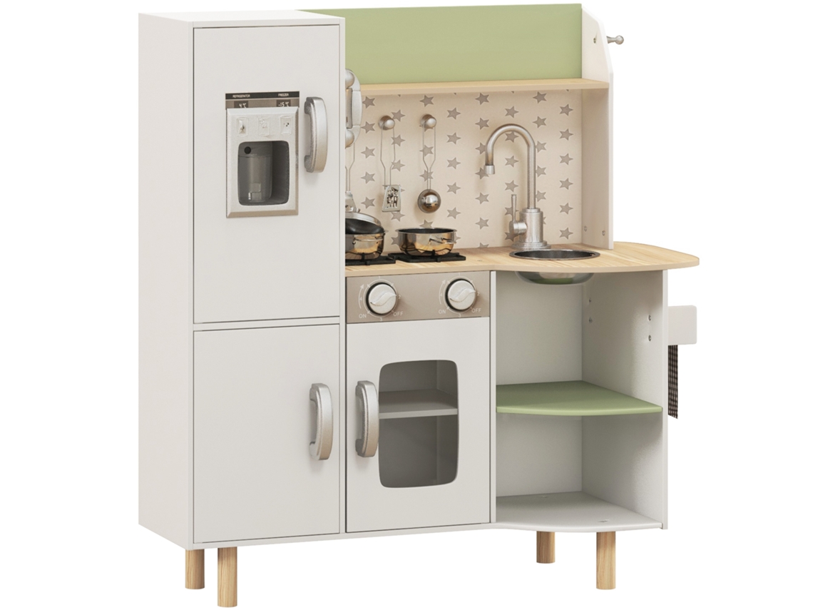 Cozinha Infantil Para Crianças De 3 A 8 Anos, Brinquedo De Faz De Conta Com Máquina De Gelo E Pia Móvel De Aço Inoxidável, 84 X 34 X 89 Cm, Branca.
