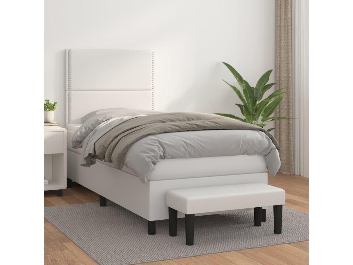 Cama Com Molas/colchão 100x200 Cm Couro Artificial Branco