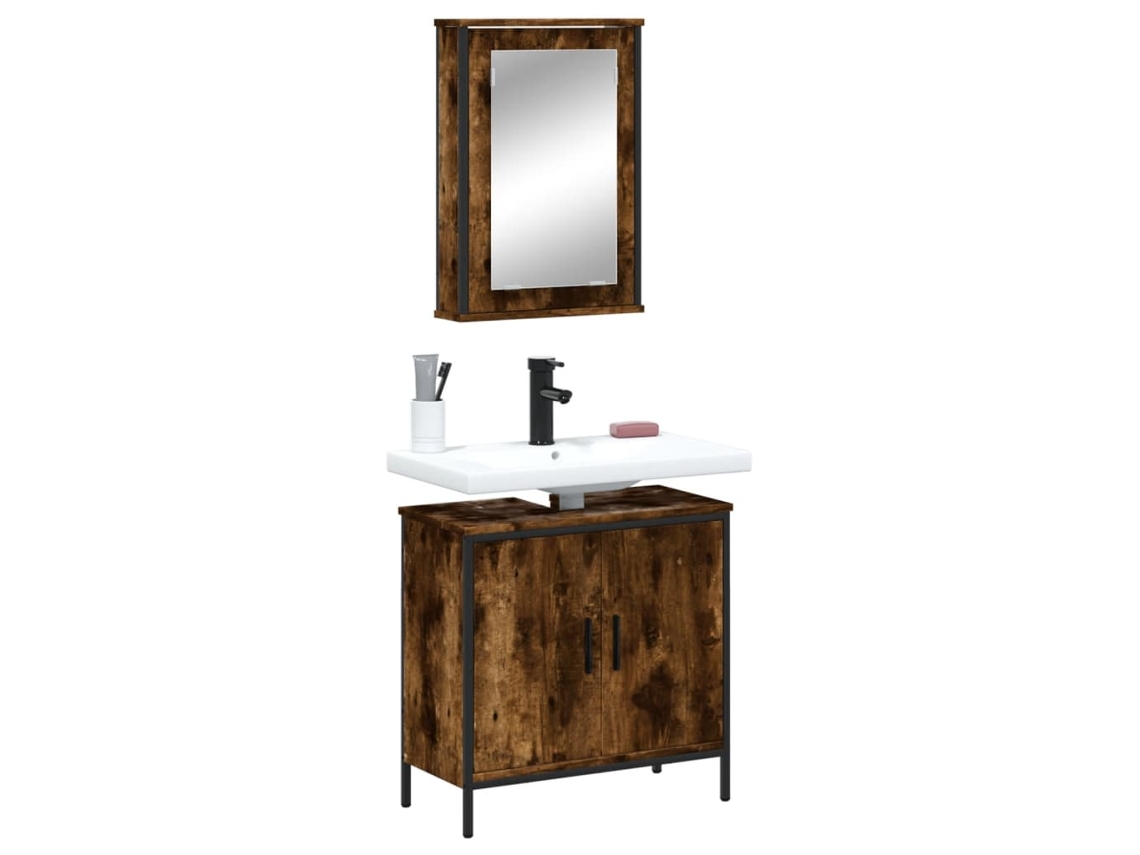 Vidaxl 2 Pcs Conj. Móveis Casa De Banho Derivados Madeira Cor Fumado