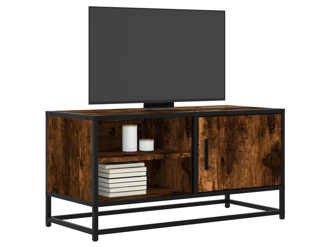 Vidaxl Móvel P/ Tv 80x34,5x40 Cm Deriv. Madeira/metal Carvalho Fumado