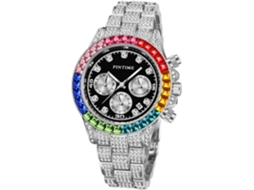 Gusshious Wofull Relógio De Diamante E Pulseira De Aço Inoxidável Com Mostrador Colorido Preto