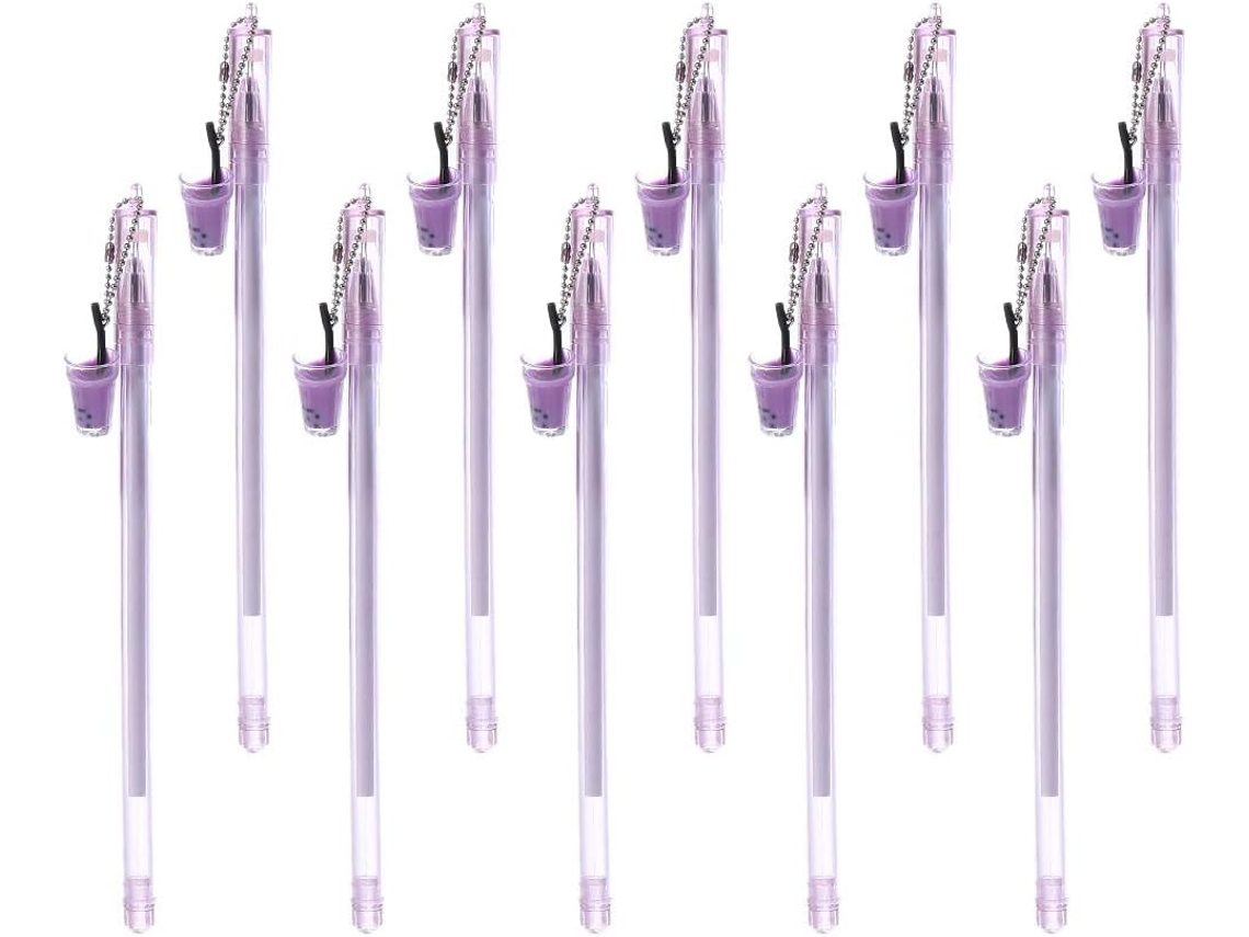 Caneta Gel com Desenho Animado e Pingente, Pacote 10 Canetas Esferográficas de Plástico, Material CHABERLU