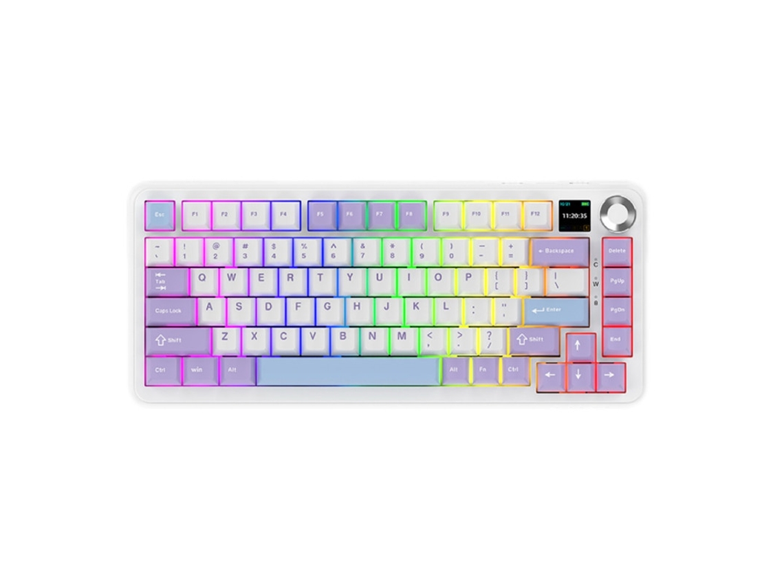 Teclado Mecânico Ajazz AK820 Max Plus Meridian Switch Original Tri-mode Roxo, Branco e Azul com ecrã Teclado Gaming Teclado de Escritório