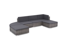 Conjunto 6 Pcs Lounge de Jardim com Almofadões Vime Pe Cinzento PANGSHIYUAN