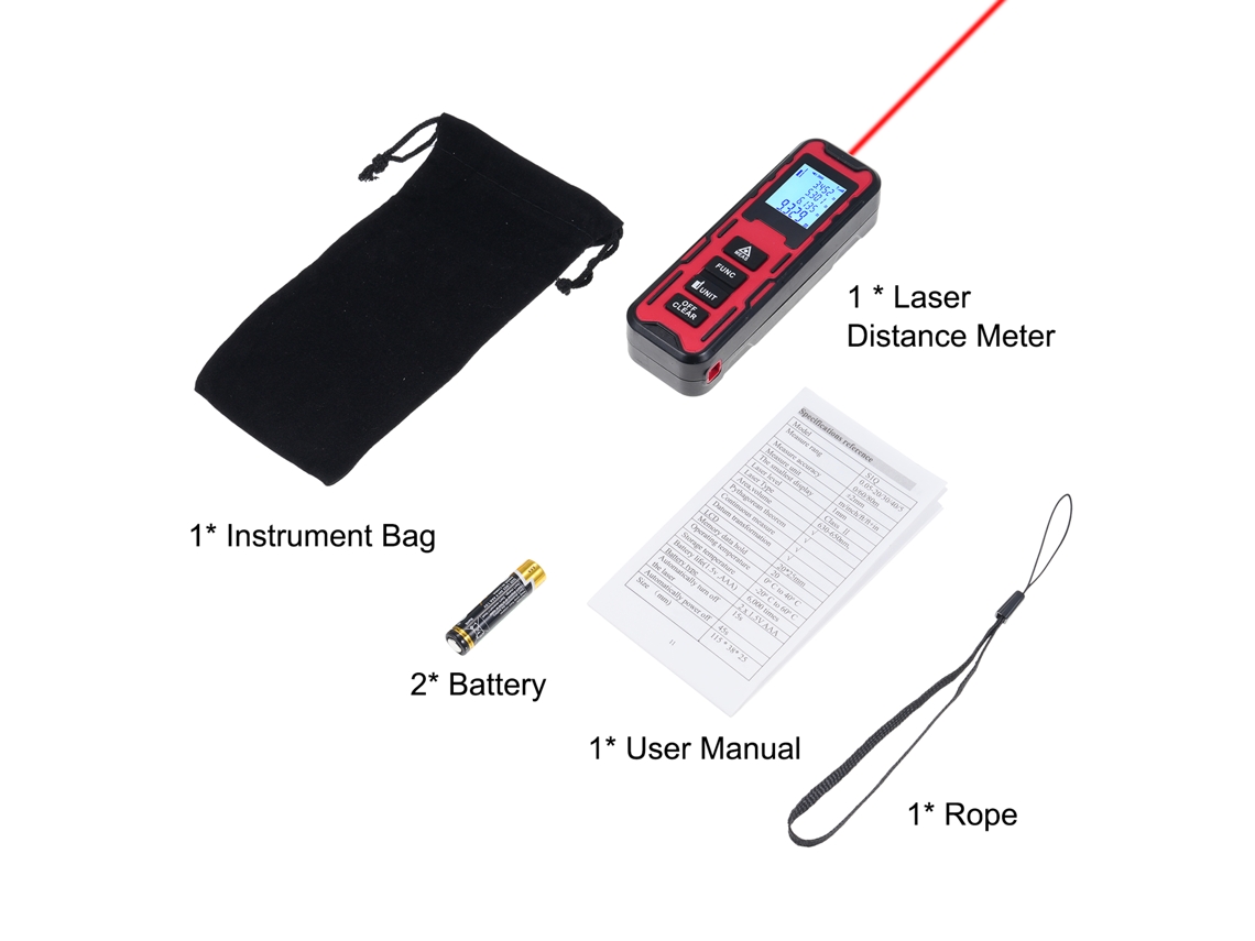 Medidor de Distância a Laser com Medição Contínua Área Volume e Pitágoras Ip54 Lcd 20 Armazenamentos