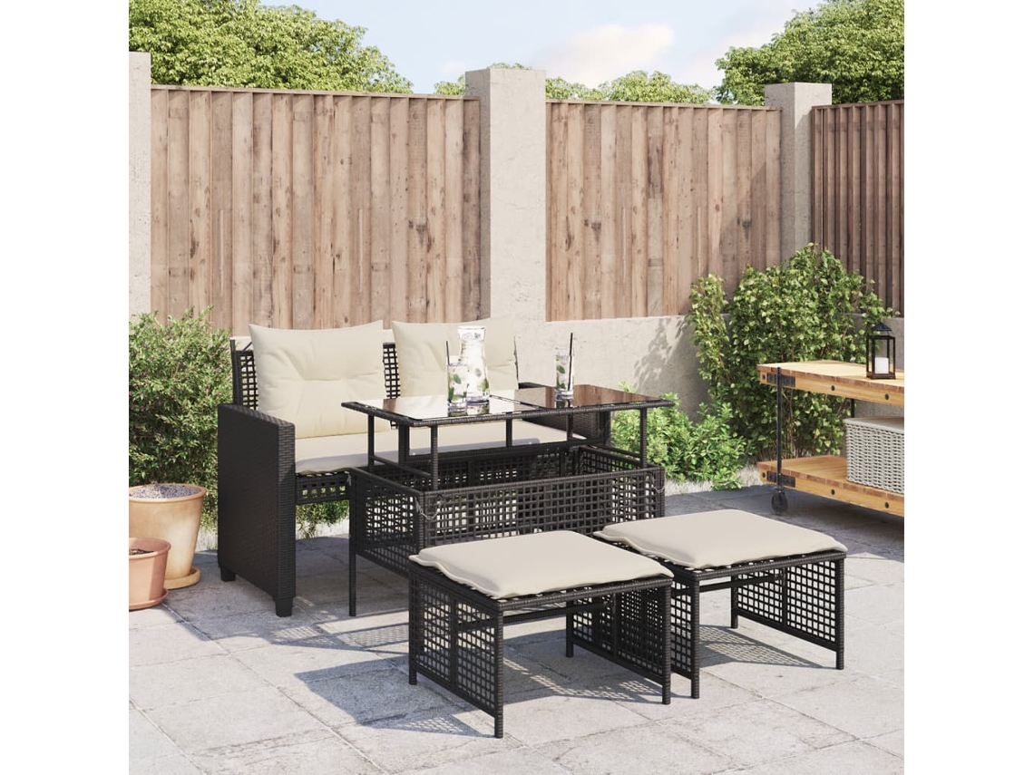 Vidaxl 4 Pcs Conj. Sofás P/ Jardim C/ Almofadões Vime Pe/vidro Preto