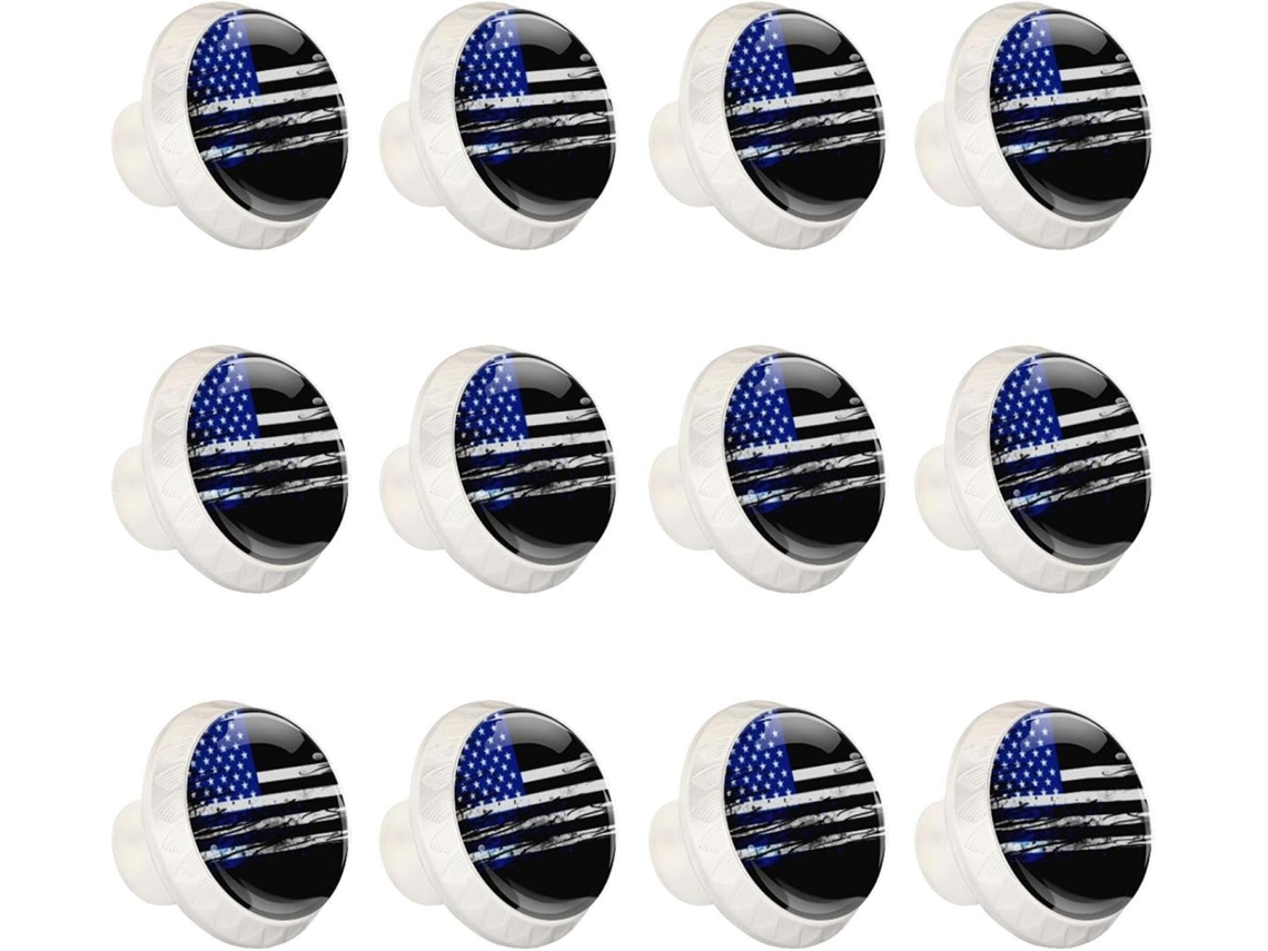 Puxadores E Botões Redondos Para Gavetas Armários, Conjunto De 12 Peças, Com A Bandeira Americana Da Linha Azul