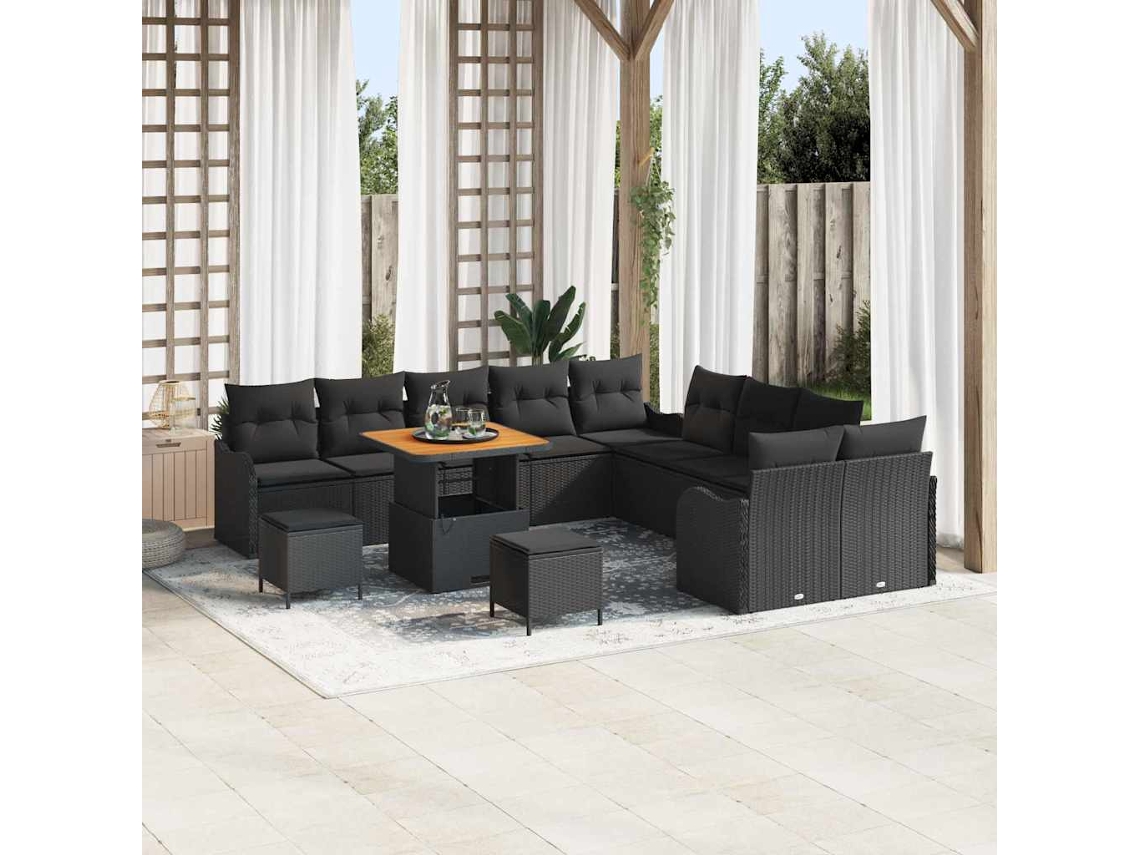 Vidaxl Conjunto De Sofá De Jardim 13 Unid. Preto Vime Pe