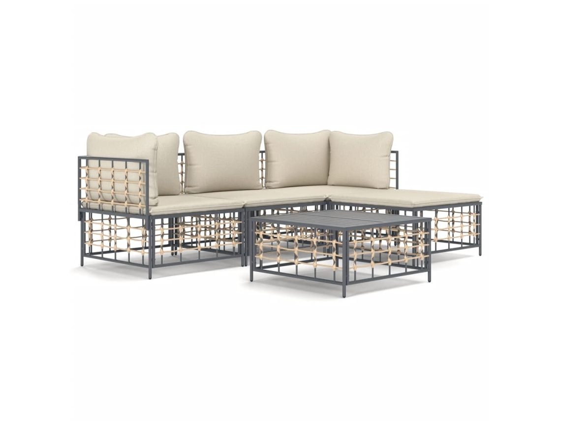 Conjunto 4 lounge de jardim c/ almofadões VIDAXL vime PE antracite
