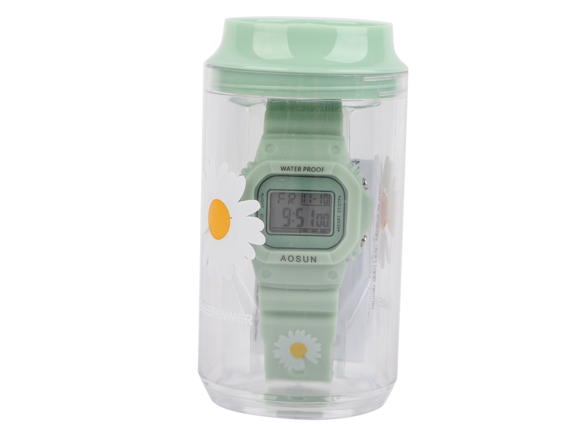 Relógio Eletrônico Infantil Esportivo Leve Pulseira Silicone Ajustável Verde
