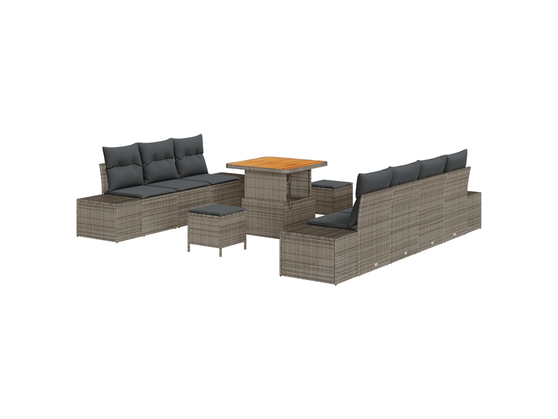 Conjunto 10 Sofá De Jardim Vidaxl Cinzento Vime Pe (294 X 62 X 85 Cm)