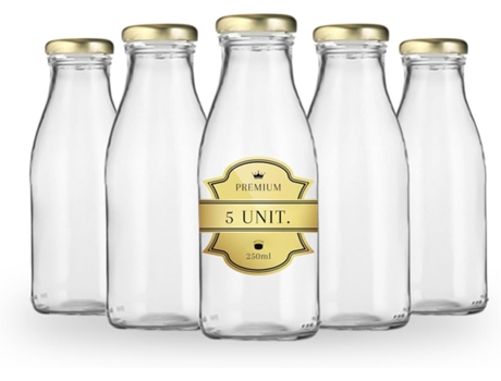 5 Garrafas de Vidro Vazias de 250 Ml com Tampa Garrafas de Vidro para Sumos Leite Churrasco Molhos Piqueniques Casamentos ESPÍRITO REBELDE