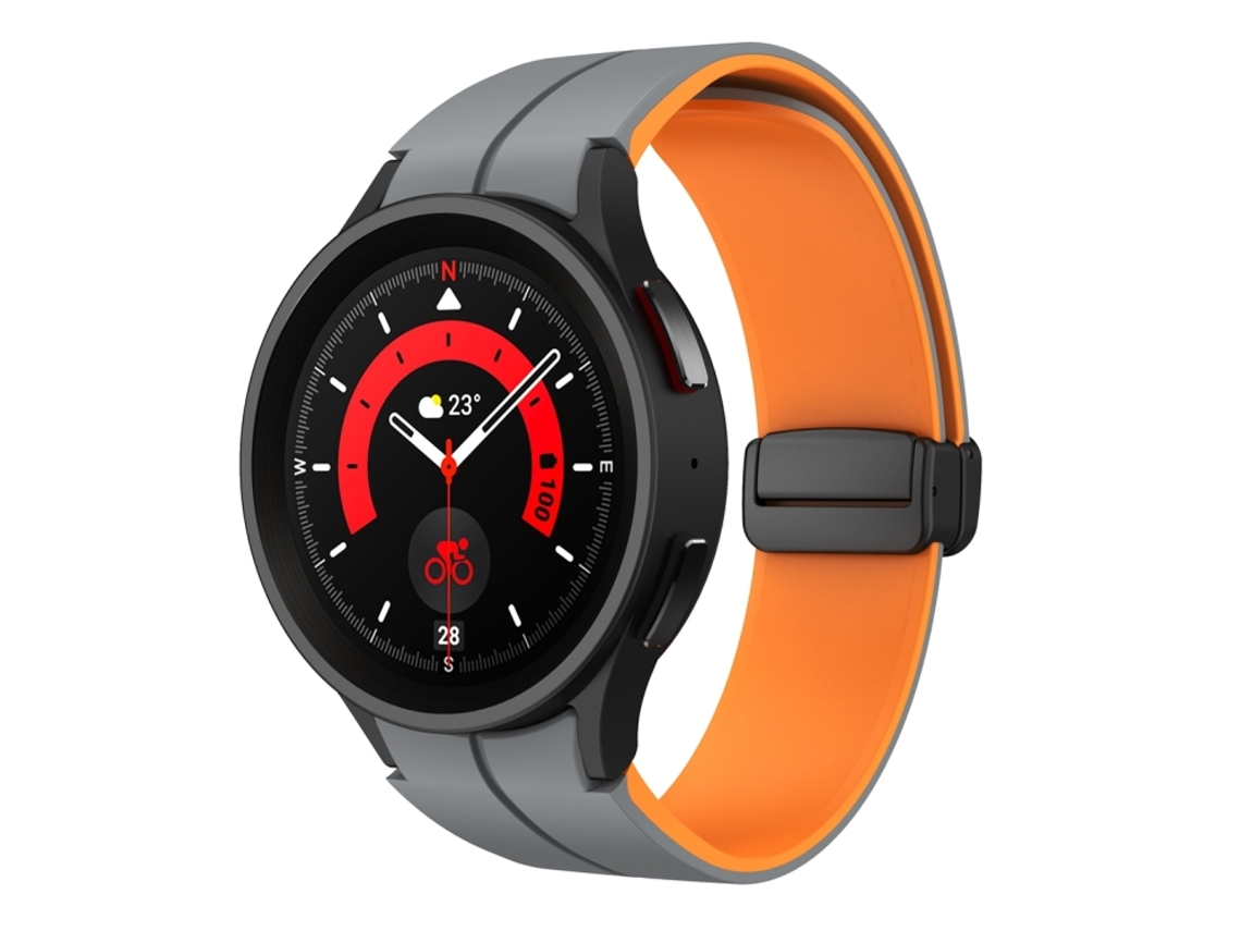 Bracelete Silicone Dual Color com Fivela Magnética para Samsung Galaxy Watch 6/6 Classic Cinza + Laranja XIAOMOYU