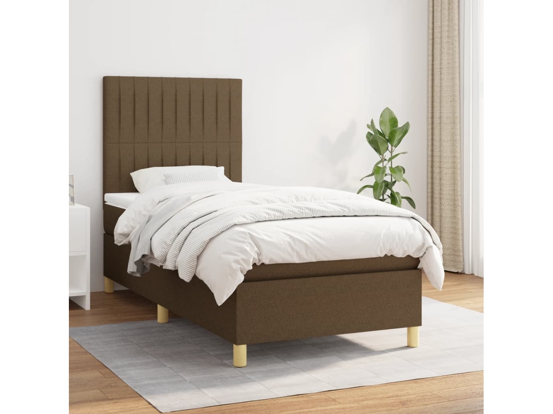 Cama Com Molas/colchão 90x200 Cm Tecido Castanho-escuro