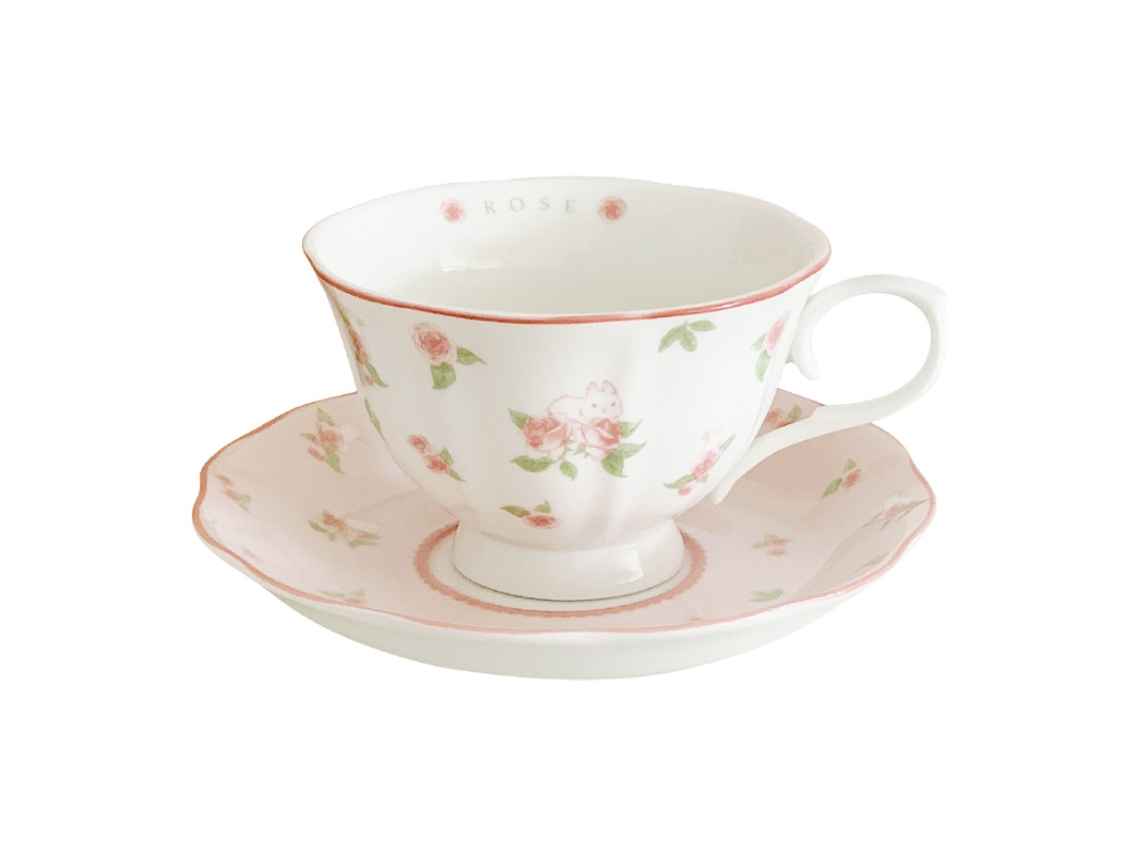 Conjunto de Chá Vintage Francês em Porcelana Rosa com Coelho, Reutilizável, Livre de Bpa e Cádmio. MDUG