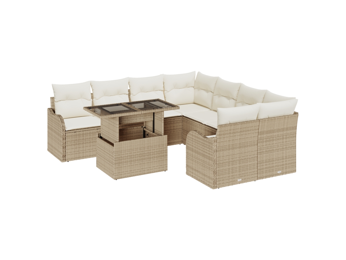 Conjunto 9 Conjunto De Sofá De Jardim Vidaxl Bege Vime Pe (232,5 X 234 X 85 Cm)