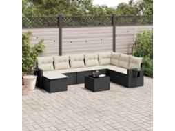 Jogo de Sofá 9 Peças P/ Jardim C/ Almofadões Vime Pe Preto Dkd Home Decor