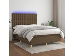 Cama Box Spring C/ Colchão/led 140x190cm Tecido Castanho-escuro