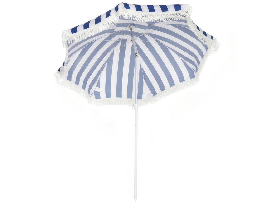 Ombrellone da Spiaggia Con Frange Ø180 Cm Ombrellone da Esterno Per Patio Con Altezza Regolabile e Inclinazione Di 30° Blu e Bianco ZENCORE SERVICES