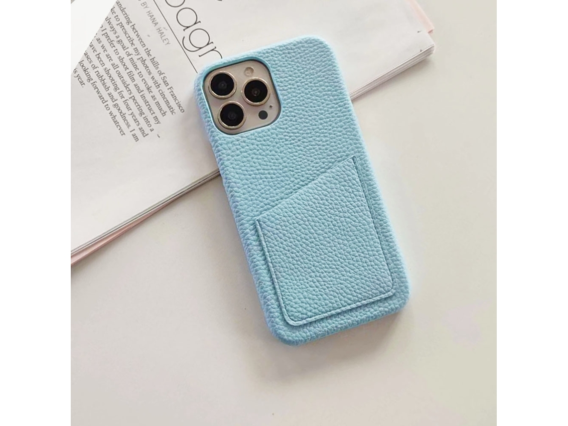 Capa Carteira Em Couro Azul Claro Para Iphone 17 Com Compartimento Para Cartão, Proteção Parcial Simples.