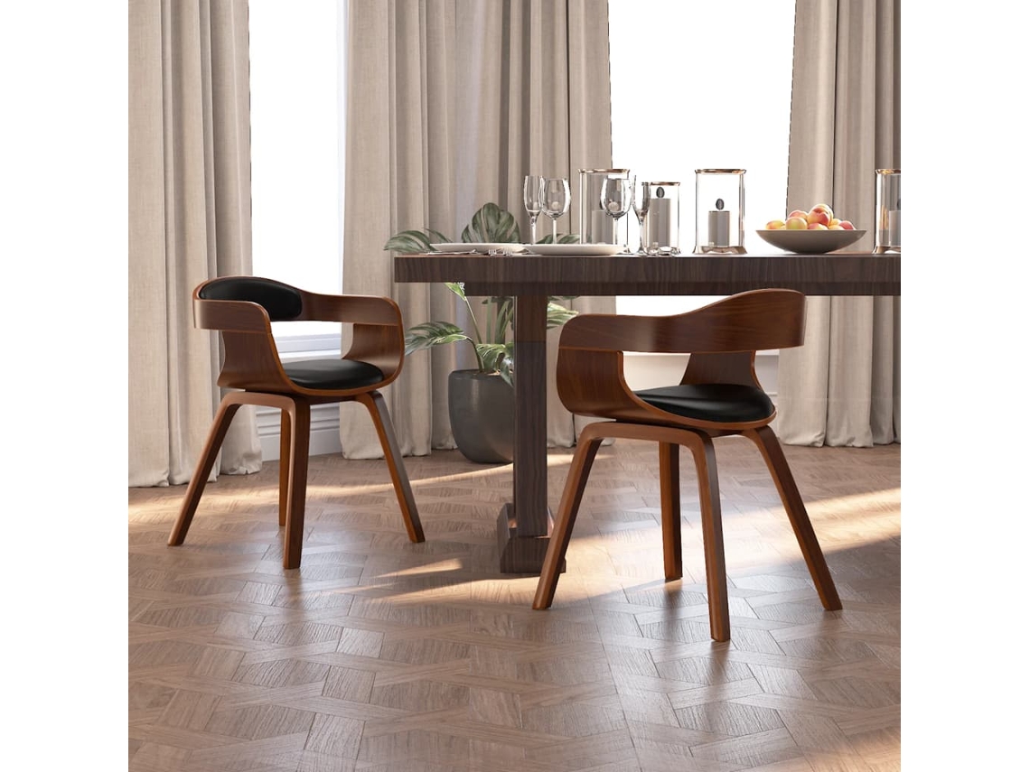 Vidaxl Cadeira De Jantar 2pcs Madeira Curvada E Couro Artificial Preto