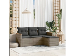 Conjunto de Sofá de Jardim 4 Peças C/ Almofadões Vime Pe Cinzento Dkd Home Decor
