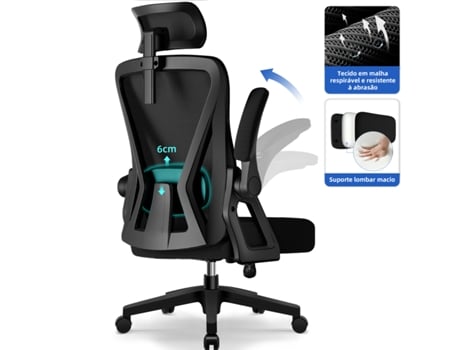 Daccormax Cadeira De Escritório, Cadeira Ergonómica Com Apoio De Cabeça Ajustável, Apoios De Braços E Apoio Lombar, 150kg