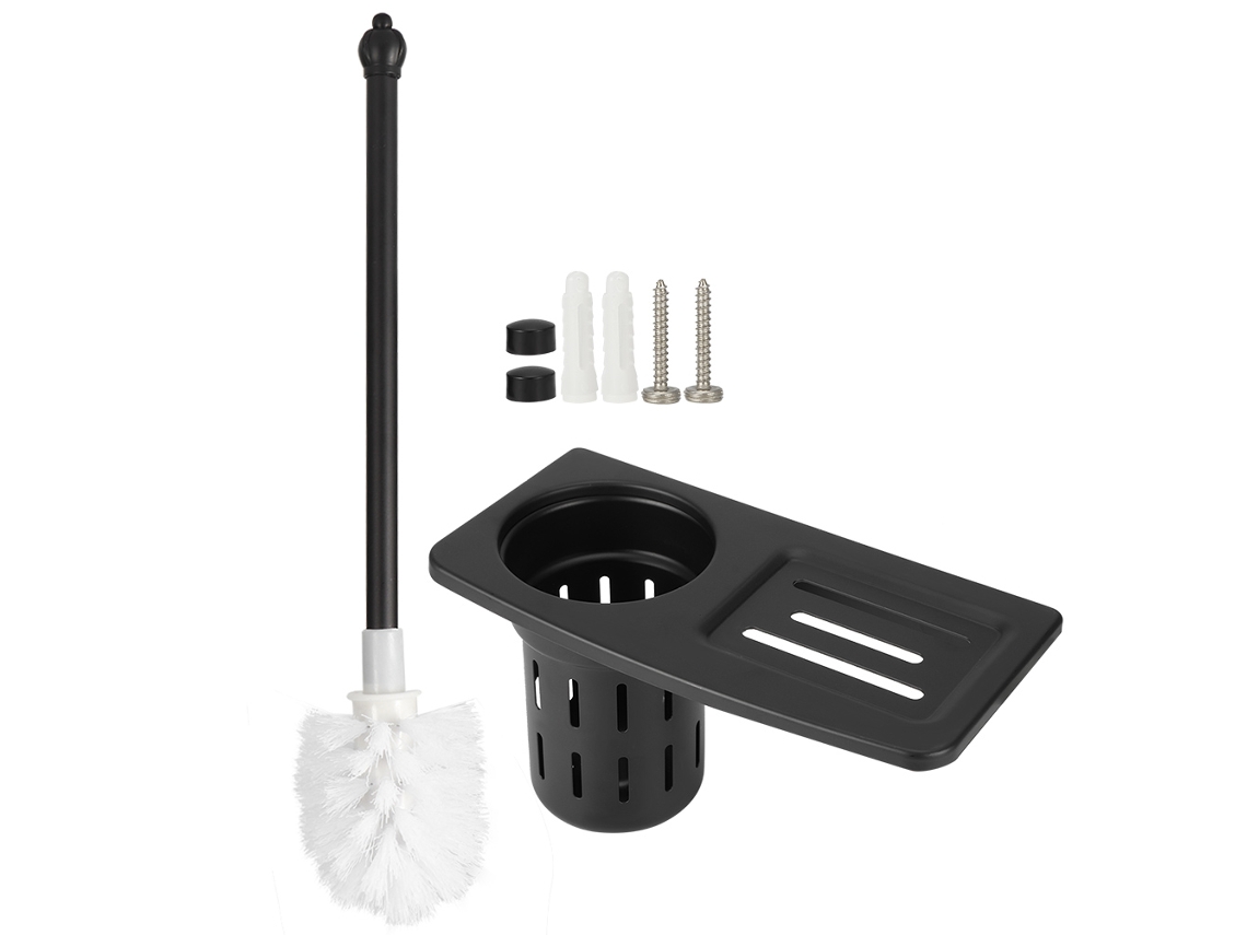 Conjunto com Suporte de Escova Sanitária de Parede 7243b, Acessórios de Banheiro Pretos AQUAFORGE