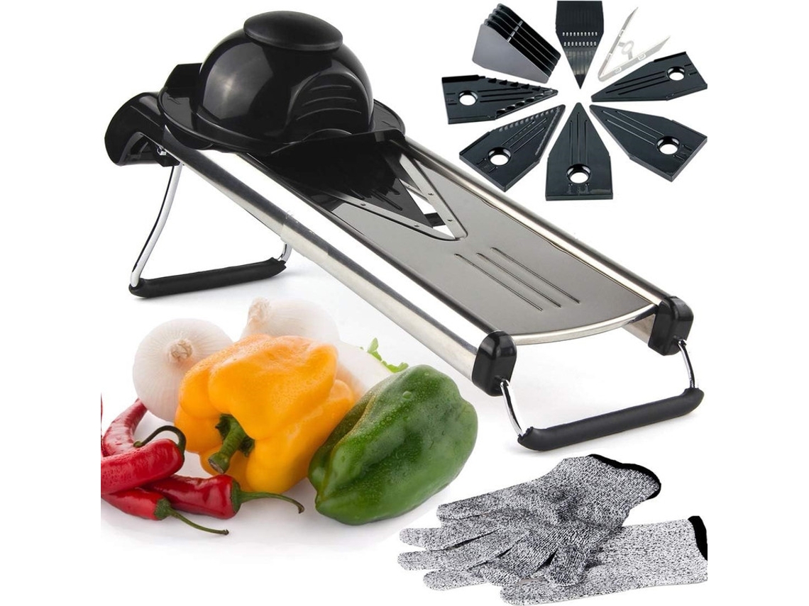Chefs Inspiration Mandoline com lâmina em V, fatiador de mandolina e juliana com 6 inserções diferentes Slowmoose