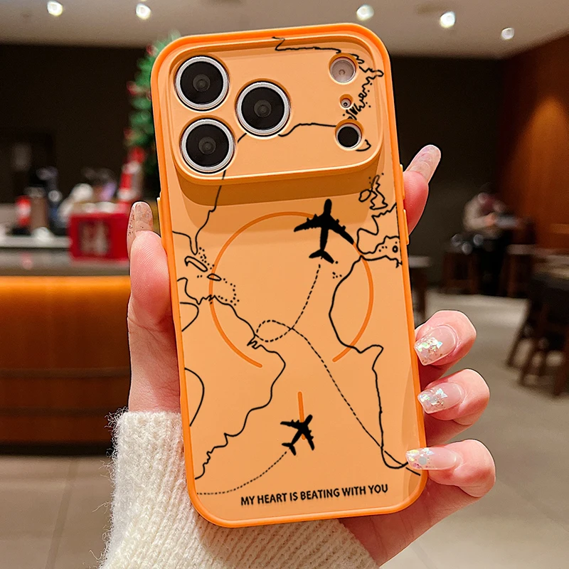 Capa Magnética Rígida De Policarbonato Para Iphone 14 Pro Max Com Estampa De Avião (laranja).