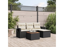 Vidaxl 5 Pcs Conjunto Sofás De Jardim Com Almofadões Vime Pe Preto