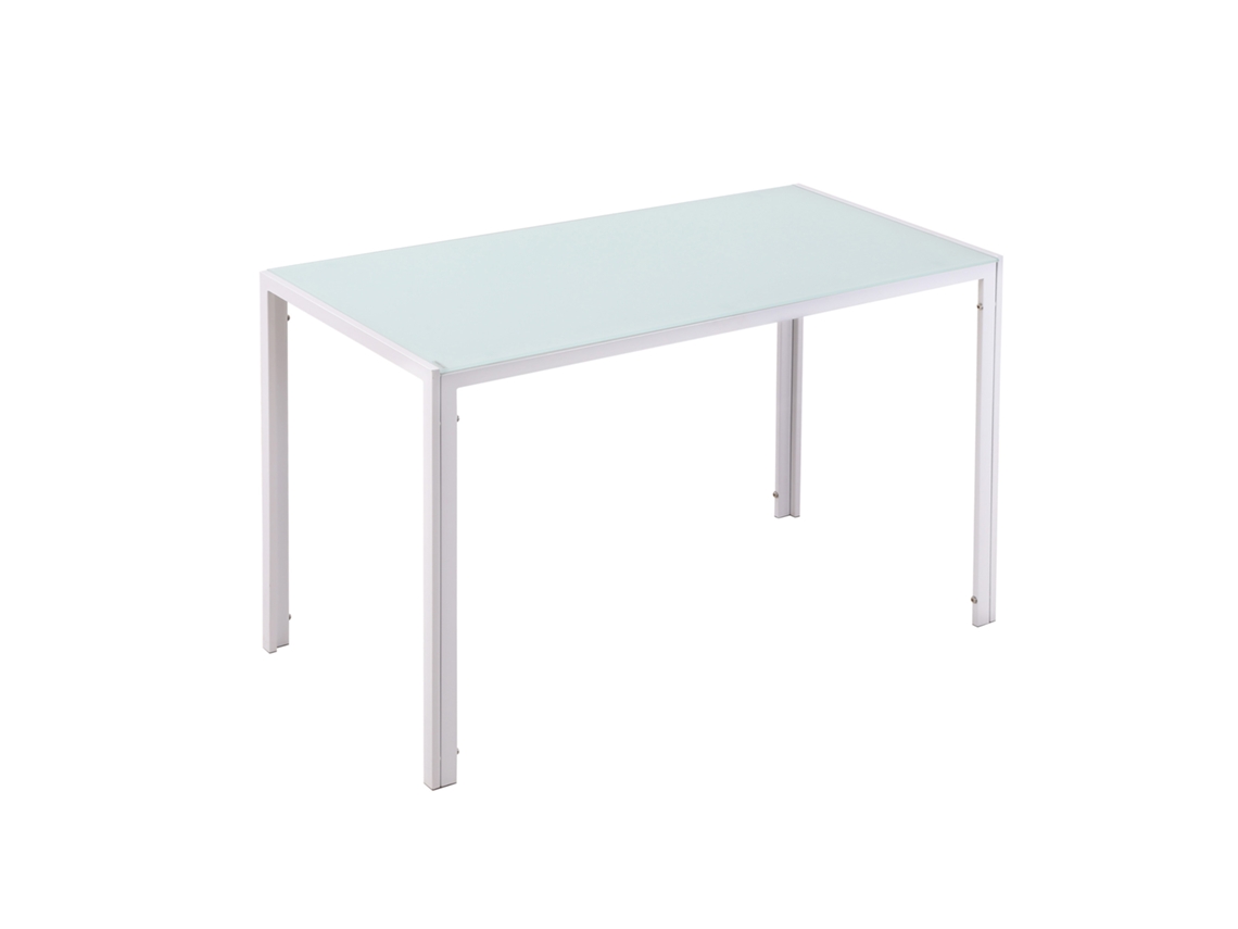 Mesa retangular BTFORUS para 4 pessoas em metal e vidro temperado 120x60x75 cm branco