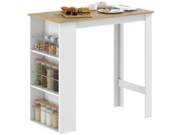 Mesa De Bar, Mesa De Bistrô, Mesa Alta Com 3 Prateleiras Laterais E Estrutura De Madeira, 112x57x106cm, Branco