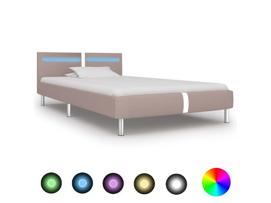 Estrutura De Cama C/ Leds 90x200 Cm Couro Artificial Cappuccino