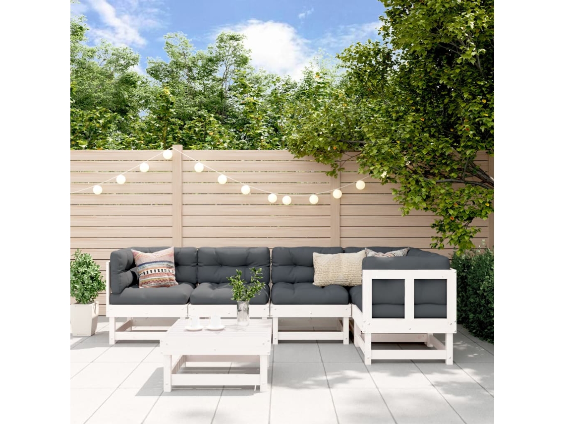 Vidaxl 6 Pcs Conjunto Lounge De Jardim Pinho Maciço Branco