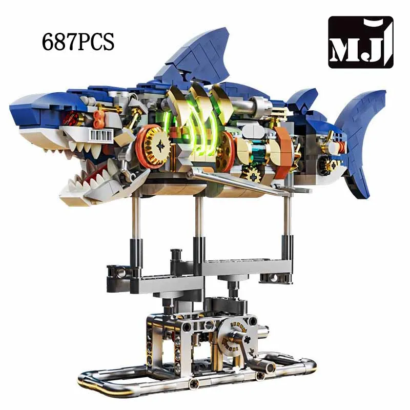 Conjunto De Montagem De 687 Peças De Tubarão Das Profundezas Do Mar (estático)